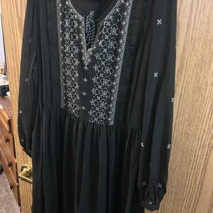 Time and Tru Black Dress with White Embroidery
